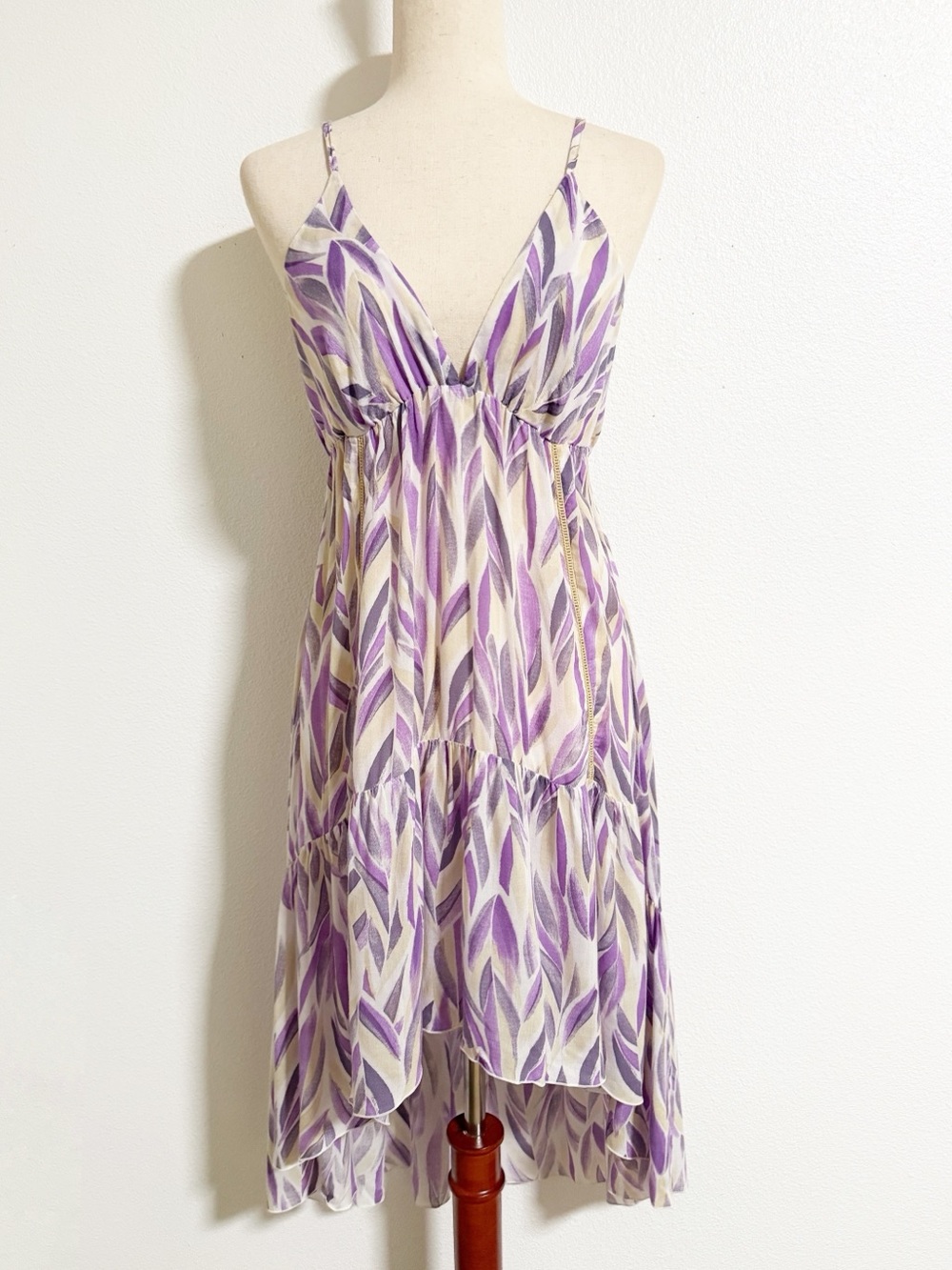 Khush Purple Leaf Woven High Low Beach Sundress